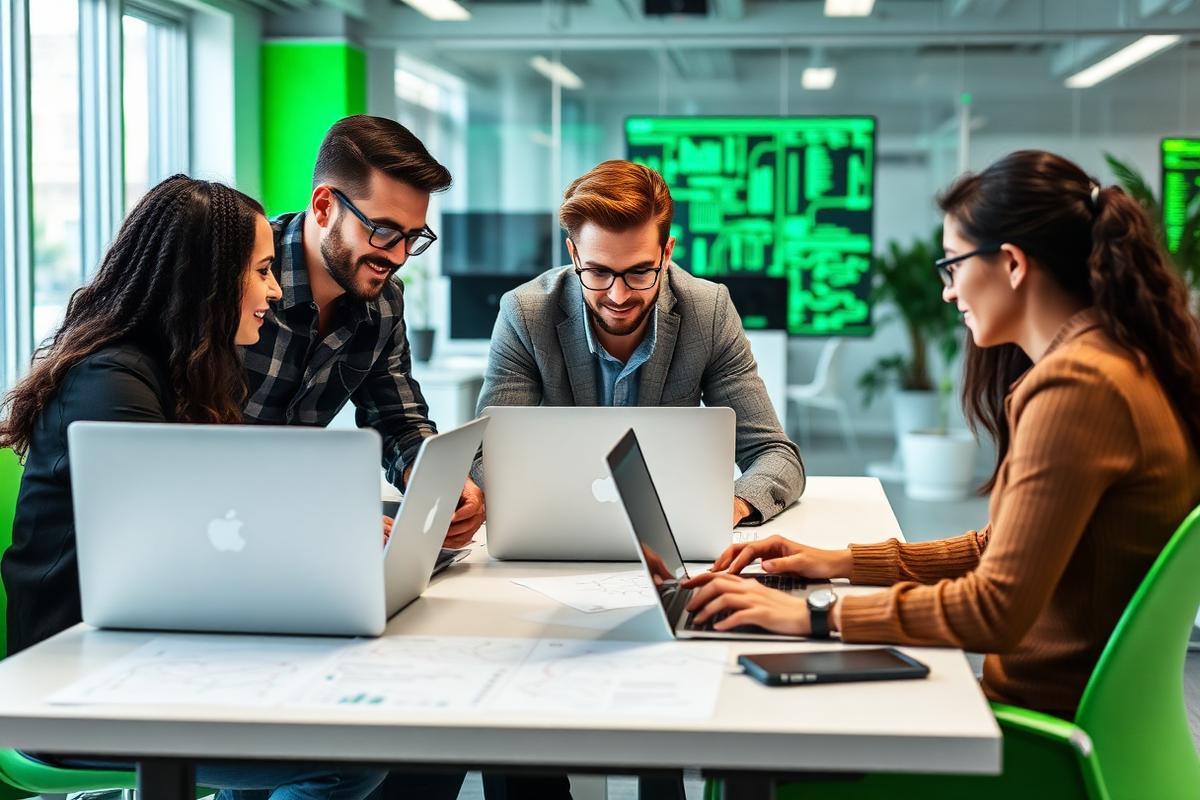 Team of IT consultants collaborating in a bright modern office
